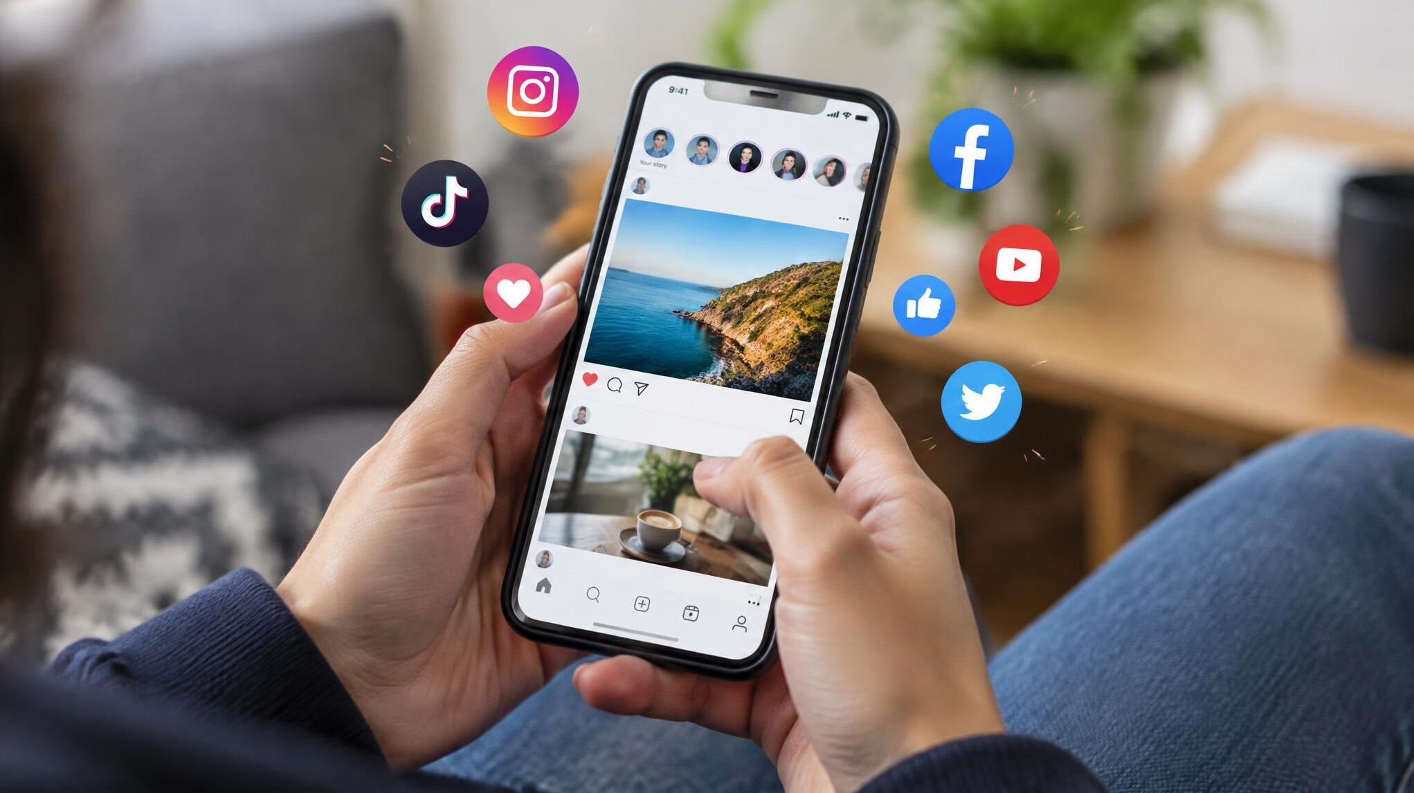 smartphone screen with social media